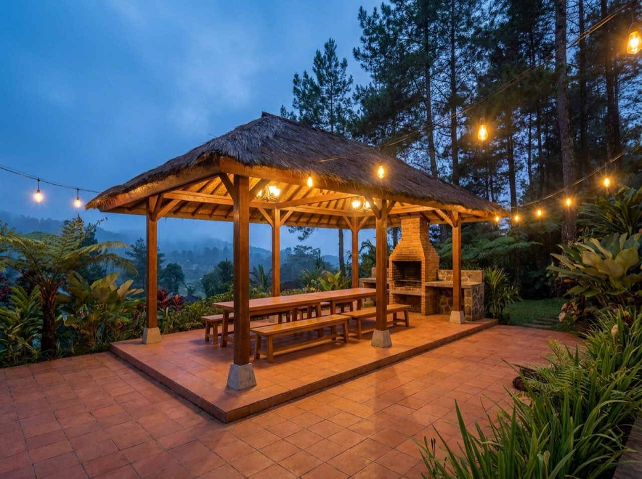 Saung dan area BBQ di halaman belakang
